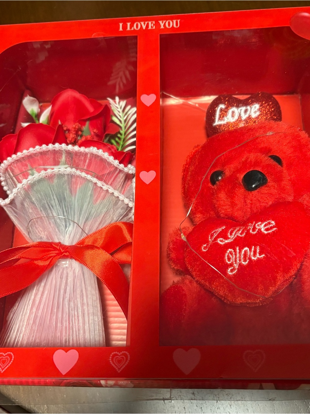 Valentine Red Plush Bear & Rose Bouquet Gift Set